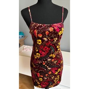 Forever 21 Burgundy Floral Mini Dress with Yellow & Pink Accents